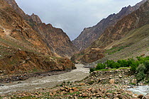 Pyandzh River Gorge along the border of  Tadjikistan with Pakistan. Tajik National Park (Mountains of the Pamirs) UNESCO World Heritage, Tadjikistan June.