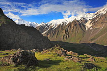 Higlands of Pamir Mountain,with alpine pastures and glaciers. Tajik National Park (Mountains of the Pamirs) UNESCO World Heritage Site Tadjikistan, Tadjikistan, June 2014