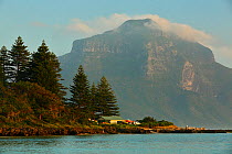 House by the Lagoon with Mount Lidgbird in the background, Lord Howe island, Lord Howe Island Group UNESCO Natural World Heritage Site, New South Wales, Australia, October 2012.