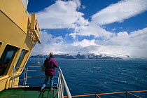 View of Heard Island, Big Ben shrouded in cloud, seen from the deck of Kapitan Khlebnikov. Heard Island, Heard and McDonald Islands UNESCO World Natural Heritage Site Sub-Antarctica.