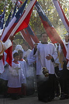 Priests and choir boys participating in Cuasimodo, a Catholic festival, Colina, Chacabuco Province, Santiago Metropolitan Region, Chile, Latin America. April 2017.