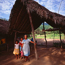 Mother and daughters and home in Campo village of Agua Caliente. Sierra Alamos, Mexico 1992
