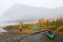 Canoeing and camping in the Rapa delta. Laponia World Heritage Site, Lapland, Sweden.
