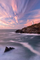 Trevose Head  lighthouse against late evening sky, north Cornwall, UK. September 2016.