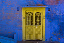 Yellow door in the Blue City,  Jodhpur, Rajasthan, India. March 2015