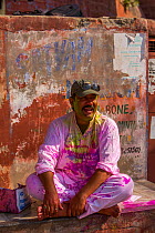 Man covered in  during Holi festival,  Jodhpur, Rajasthan, India.