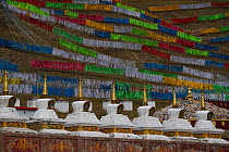 Gompas at Lama Buddhist temple in Wenquan town, Tibetan Plateau, Qinghai, China