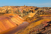 Parys Mountain disused copper ore mine showing precipitation ponds. Near Amlwch, north west Anglesey, North Wales, UK September.