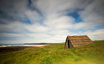 The Seaweed Drying Hut at Freshwater West. Constructed to  dry edible seaweed for consumption as laverbread. Pembrokeshire, Wales, UK, May