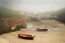 Little harbour at Porth Gain in mist, built to transport slate from nearby Abereiddy, Pembrokeshire, Wales, UK. May