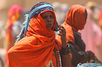 Ouled Rachid tribeswoman talking, Kashkasha village near Zakouma National Park, Chad, 2010.