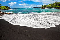 Black sand beach at Waianapanapa State Park, Hana, Maui, Hawaii.