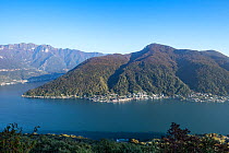 Monte San Giorgio, a UNESCO World Heritage Site, and Lake Lugano, Ticino, Switzerland. September 2017.