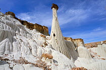 Cap-rock pinnacle called hoodoo, Wahweap Hoodoos, Grand Staircase-Escalante National Monument, Utah, USA, March 2014.