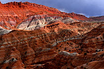 Coloured bentonite hills, Paria Canyon, Grand Staircase-Escalante National Monument, Utah, USA, March.