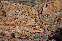 View over Waterpocket fold and Burr Trail Road, Grand Staircase-Escalante National Monument, Utah, USA, March 2014.