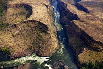 Aerial view of Batoka Gorge, Zambezi river downstream of Victoria Falls, Mosi-oa-Tunya / Victoria Falls UNESCO World Heritage Site. At the border of Zimbabwe and Zambia. Photographed for the Freshwate...