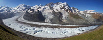 Gorner Glacier with meltwater channels, and Breithorn, Valais Alps, Canton Valais / Wallis, Switzerland, August 2013. Stitched panorama. Photographed for The Freshwater Project