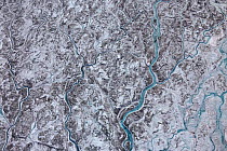 Aerial view of meltwater channels in ice cap north-east of Sermeq Kujalleq Glacier, Sermersuaq / Greenland ice sheet, Greenland, August 2014. Photographed for The Freshwater Project