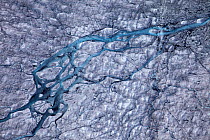 Aerial view of ice cap north-east of Sermeq Kujalleq Glacier, Ilulissat Icefjord UNESCO World Heritage Site, Sermersuaq / Greenland ice sheet, Greenland. August 2014 Photographed for the Freshwater Pr...