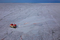 Aerial view of research site on the ice-cap, North East of Sermeq Kujalleq Glacier, Sermersuaq / Greenland ice sheet, Greenland , August 2014. Photographed for The Freshwater Project