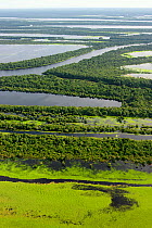 Aerial view of flooded forests, Anavilhanas Archipelago, Anavilhanas National Park, Rio Negro, Amazonas, Brazil February 2011. Photographed for The Freshwater Project
