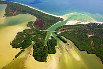 Aerial shot of the Laguna Sian Ka'an, freshwater lagoon, just before entering the sea, close to Boca Paila, Quintana Roo, Yucatan Peninsula, Mexico. February 2014. Photographed for The Freshwater Proj...