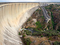 Almendra hydroelectric dam,  also known as the Villarino Dam, on the   Rio Tormes, Salamanca, Spain. June.