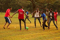 Men playing football near Eldoret, Rift valley, Kenya, July 2017.