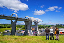 Falkirk Wheel, rotating boat lift connecting the Forth and Clyde Canal with the Union Canal, Stirlingshire, Scotland, UK, June 2017