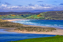 Torrisdale Bay and sandy beach at the mouth of the River Naver near Bettyhill and Invernaver, Caithness, Scottish Highlands, Scotland, UK, May