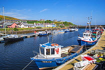 Fishing boats in the harbour of Helmsdale, Sutherland, Scottish Highlands, Scotland, UK, May 2017