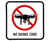 No drone zone sign prohibiting drones from flying over restricted area