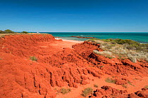 Ochre-coloured earth and sandstone cliffs with white sands beach Dampier Peninsula,  Broome, Kimberley, Western Australia. July 2016.