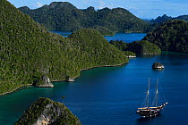 Karst islands in Waiag archipelago, Raja Ampat, Western Papua, Indonesian New Guinea. December 2016.