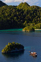 Karst islands in Waiag archipelago, Raja Ampat, Western Papua, Indonesian New Guinea. December 2016.