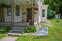 'Dette Trout Flies' family run fly fishing shop, Beaverkill River, New York, USA, May.