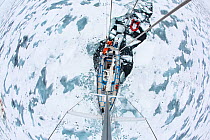 Passage made in wake of sailing boat through ice. Photographed from the top of the mast, Spitsbergen, Svalbard, Norway, Arctic Ocean. July 2014.