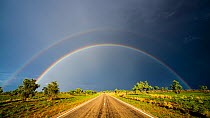 Double rainbow over a road in Western Australia, December 2013.