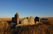 Ancient burial grounds, Daurian Nature Reserve. Daurian Steppes UNESCO World Heritage Site, Zabaykalsky Krai, Siberia, Russia, June 2016.