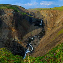 Waterfall in Putoransky State Nature Reserve, Putorana Plateau, Siberia, Russia, July 2014.