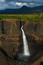 Waterfall in Putoransky State Nature Reserve, Putorana Plateau, Siberia, Russia, July 2014.