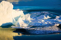 Arched Iceberg collapsing into the sea, calved from the Jacobshavn glacier or Sermeq Kujalleq, Greenland, July 2008.