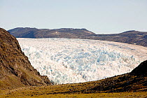Glacier coming off the Greenland ice sheet near Camp Victor north of Ilulissat, Greenland, July 2008.
