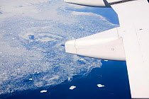 Ice bergs and sea ice of the Greenland ice, July 2008.