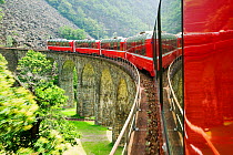 Bernina Glacier express train, which goes from Chur in Switzerland to Tirano in Italy. June 2007.