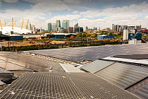 Solar thermal and solar PV panels on the roof of the Crystal building which is the first building in the world to be awarded an outstanding BREEAM (BRE Environmental Assessment Method) rating and a LE...