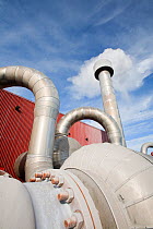 Part of geothermal plant that removes water from the steam before it feeds turbines at Krafla geothermal power station near Myvatn, Iceland,September 2010.