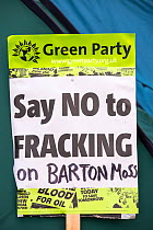 Banners protesting at a site on Chat Moss in Manchester that has been given planning permission for fracking and coal bed methane mining, Manchester, England, UK. November.