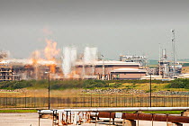 Flaring off gas at a gas processing plant at Rampside near Barrow, Furness, Cumbria, England UK, that processes gas from the Morecambe Bay gas field, it is one of the largest gas plant in Europe